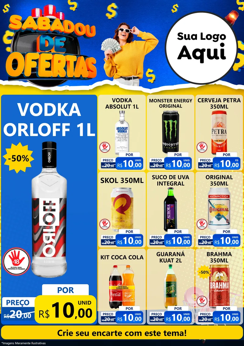 Modelo de Encarte para Encarte A4 Vertical com o tema Sabadou de Ofertas para Distribuidora de bebidas