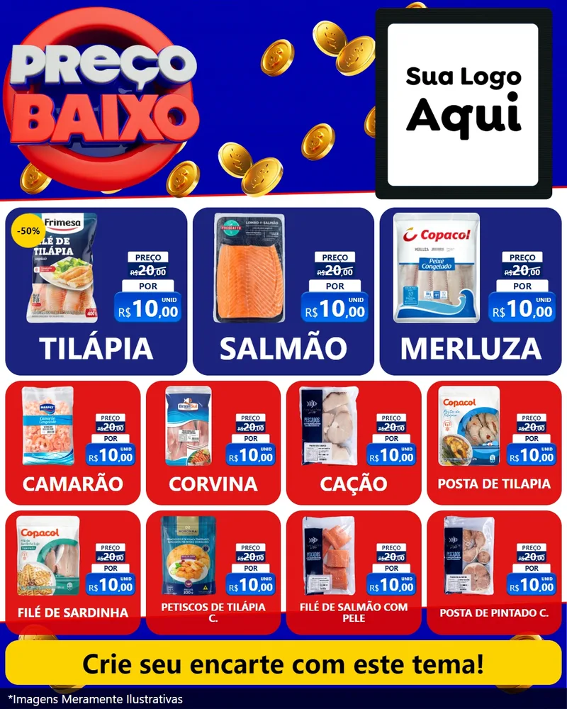 Modelo de Rede Social para Feed Instagram com o tema Preço Baixo para Peixaria