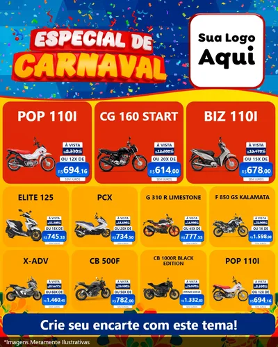Modelo de Rede Social para Feed Instagram com o tema Especial de Carnaval para Concessionaria de Motos