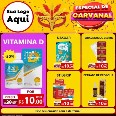 Modelo de Rede Social para Feed Facebook com o tema Especial de Carnaval para Farmácia