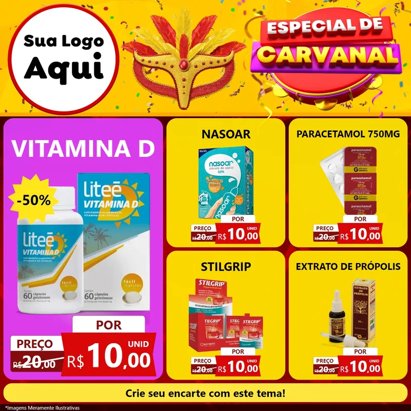 Modelo de Rede Social para Feed Facebook com o tema Especial de Carnaval para Farmácia