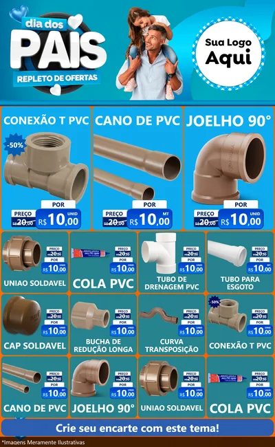 Modelo de Encarte para Encarte Grande com o tema Dia Dos Pais Repleto de Ofertas para Tubos e conexões