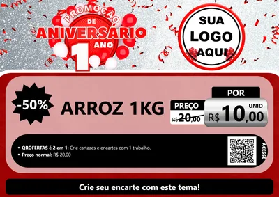 Modelo de Cartaz para Cartaz A4 Horizontal com o tema Promoção de Aniversário - 1 Ano para Supermercado