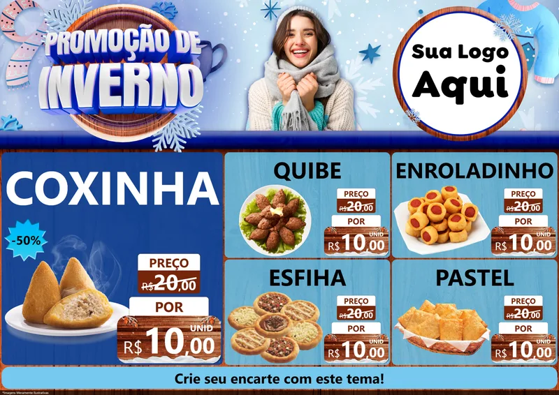 Modelo de Encarte para Encarte A4 Horizontal com o tema Promoção de Inverno para Salgadaria
