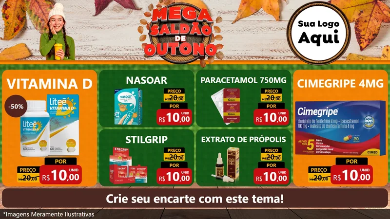Modelo de TV para TV Horizontal com o tema Mega Saldão de Outono para Farmácia