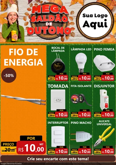 Modelo de Encarte para Encarte A4 Vertical com o tema Mega Saldão de Outono para Materiais Elétricos