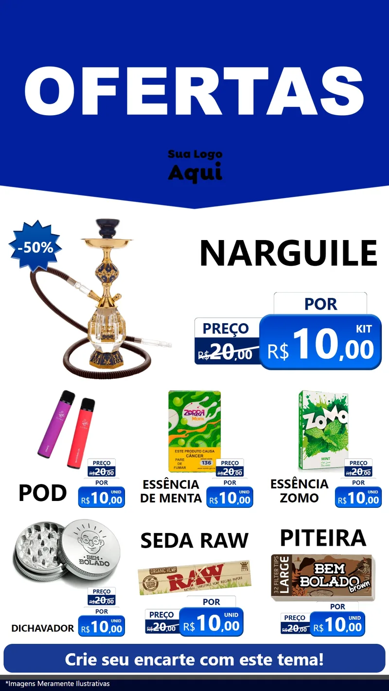 Modelo de Rede Social para Stories com o tema Ofertas Azul Cartaz para Tabacaria