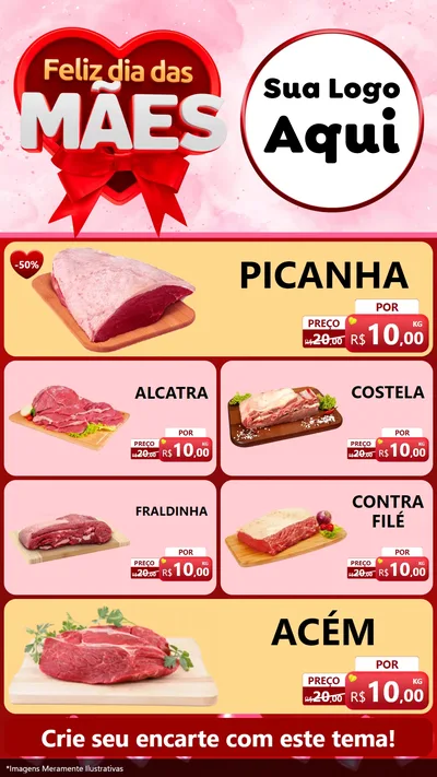 Modelo de TV para TV Vertical com o tema Feliz Dia Das Mães para Açougue