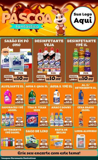 Modelo de Encarte para Encarte Grande com o tema Páscoa Fantástica para Produtos de Limpeza