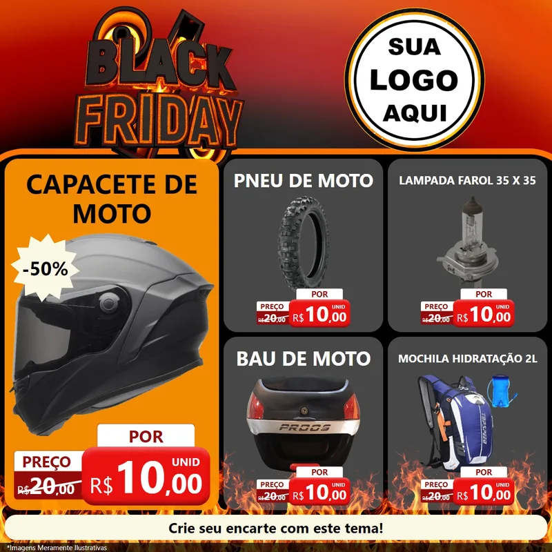 Modelo de Rede Social para Feed Facebook com o tema Black Friday para Moto peças