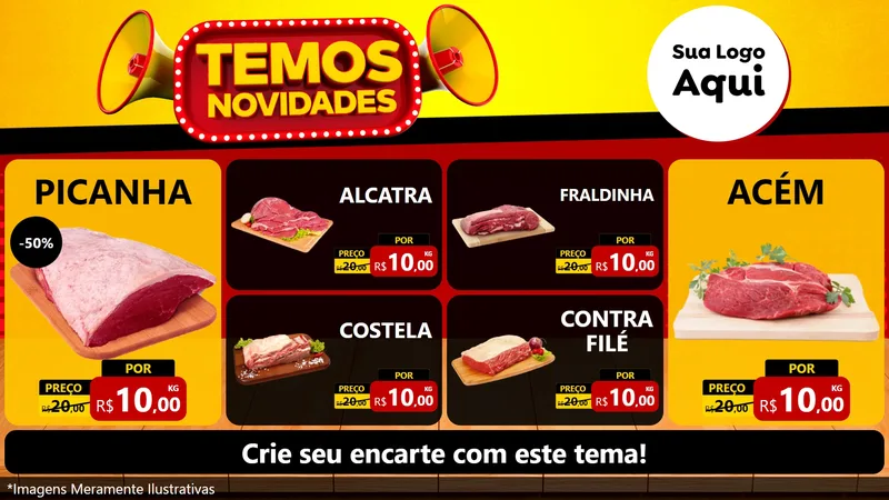Modelo de TV para TV Horizontal com o tema Temos Novidades para Açougue