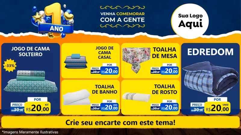 Modelo de TV para TV Horizontal com o tema Um Ano de Aniversário para Cama, Mesa e Banho