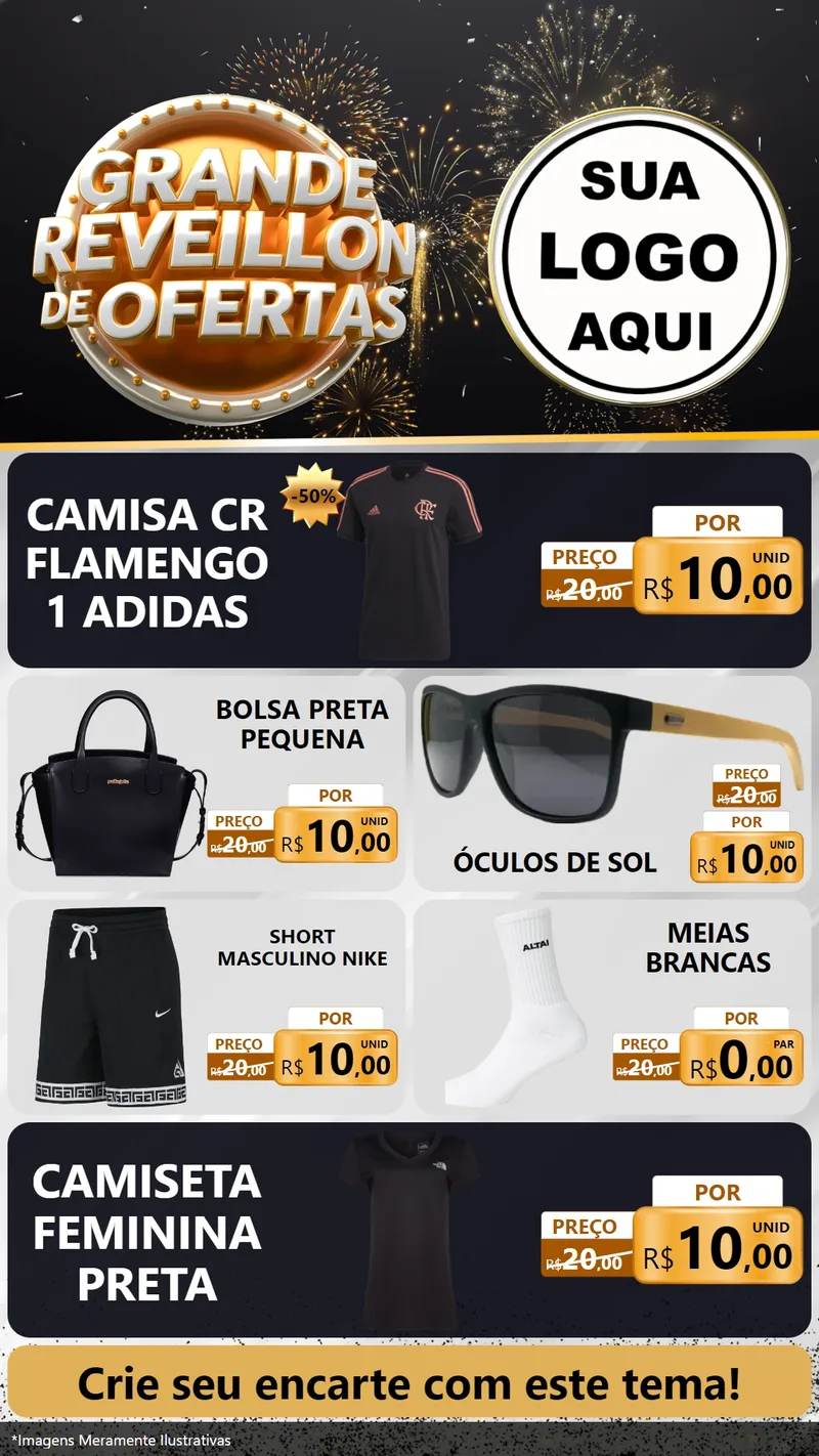 Modelo de TV para TV Vertical com o tema Grande Réveillon de Ofertas para Roupas e acessórios