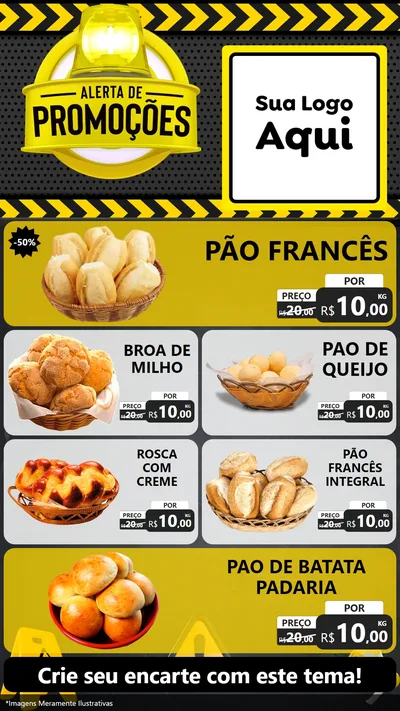 Modelo de TV para TV Vertical com o tema Alerta de Promoções para Padaria