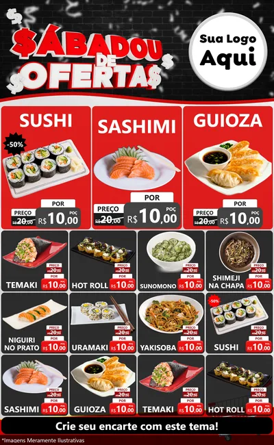 Modelo de Encarte para Encarte Grande com o tema Sabadou de Ofertas para Comida japonesa