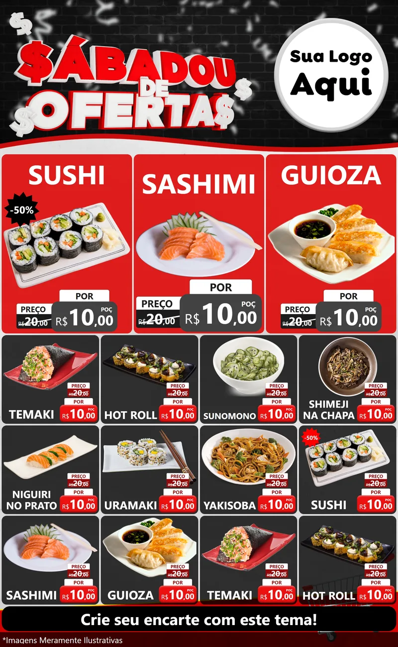 Modelo de Encarte para Encarte Grande com o tema Sabadou de Ofertas para Comida japonesa