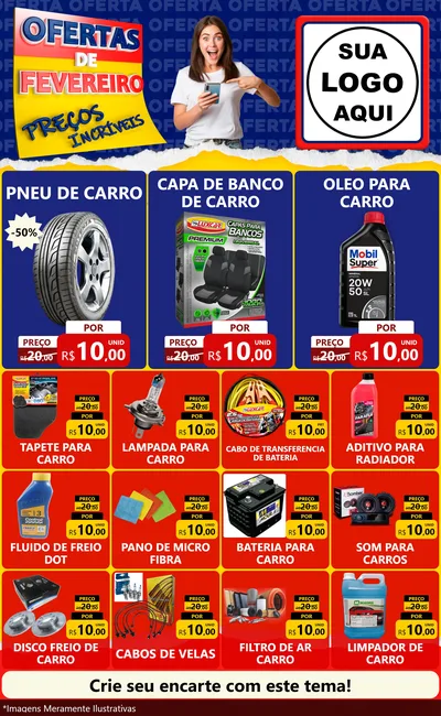Modelo de Encarte para Encarte Grande com o tema Ofertas de Fevereiro - Preços Incríveis para Auto peças