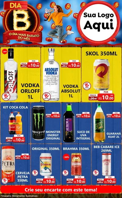 Modelo de Encarte para Encarte Grande com o tema Dia B - O Dia Mais Barato Do Mês para Distribuidora de bebidas