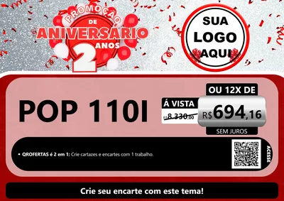 Modelo de Cartaz para Cartaz A4 Horizontal com o tema Promoção de Aniversário - 2 Anos para Concessionaria de Motos