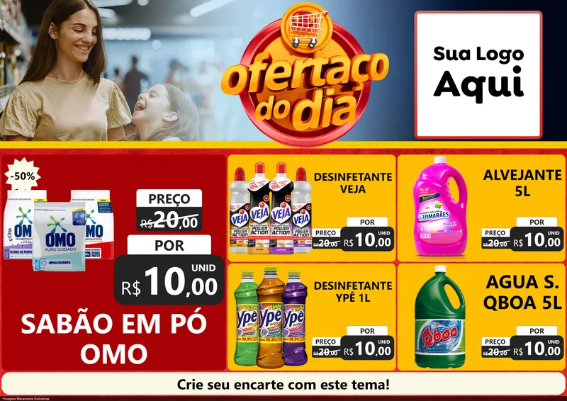 Modelo de Encarte para Encarte A4 Horizontal com o tema Ofertaço Do Dia para Produtos de Limpeza
