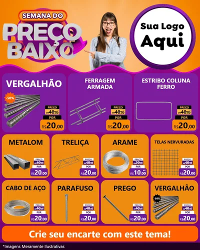 Modelo de Rede Social para Feed Instagram com o tema Semana do Preço Baixo para Ferragens