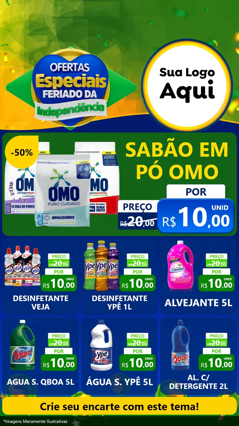 Modelo de Rede Social para Stories com o tema Ofertas Especiais Feriado da Independência para Produtos de Limpeza