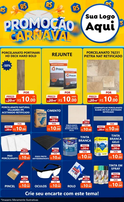 Modelo de Encarte para Encarte Grande com o tema Promoção de Carnaval para Pisos e revestimentos