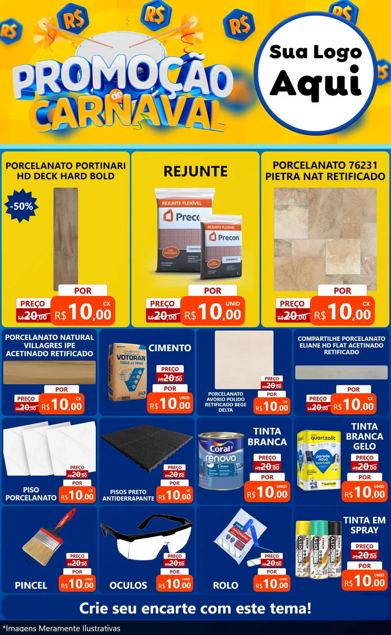 Modelo de Encarte para Encarte Grande com o tema Promoção de Carnaval para Pisos e revestimentos