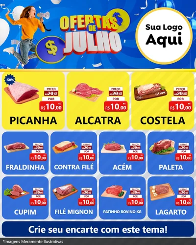 Modelo de Rede Social para Feed Instagram com o tema Ofertas de Julho para Açougue