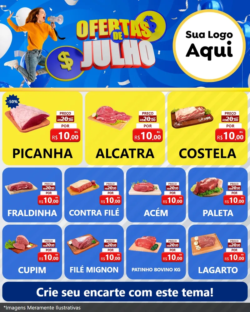 Modelo de Rede Social para Feed Instagram com o tema Ofertas de Julho para Açougue