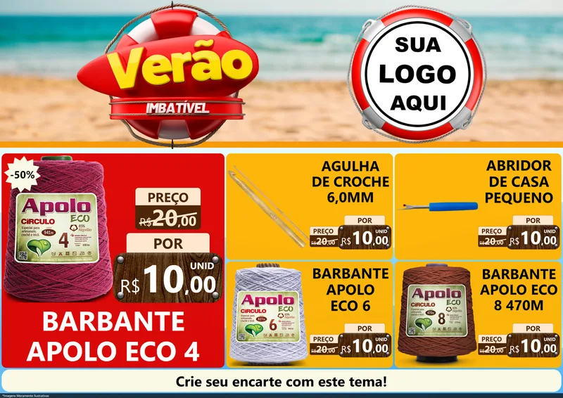 Modelo de Encarte para Encarte A4 Horizontal com o tema Verão Imbatível para Armarinho e Aviamentos