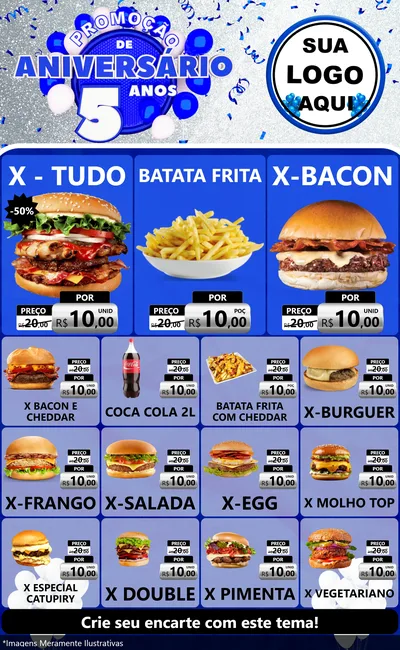 Modelo de Encarte para Encarte Grande com o tema Promoção de Aniversário - 5 Anos para Hamburgueria