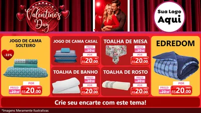 Modelo de TV para TV Horizontal com o tema Valentine's Day para Cama, Mesa e Banho