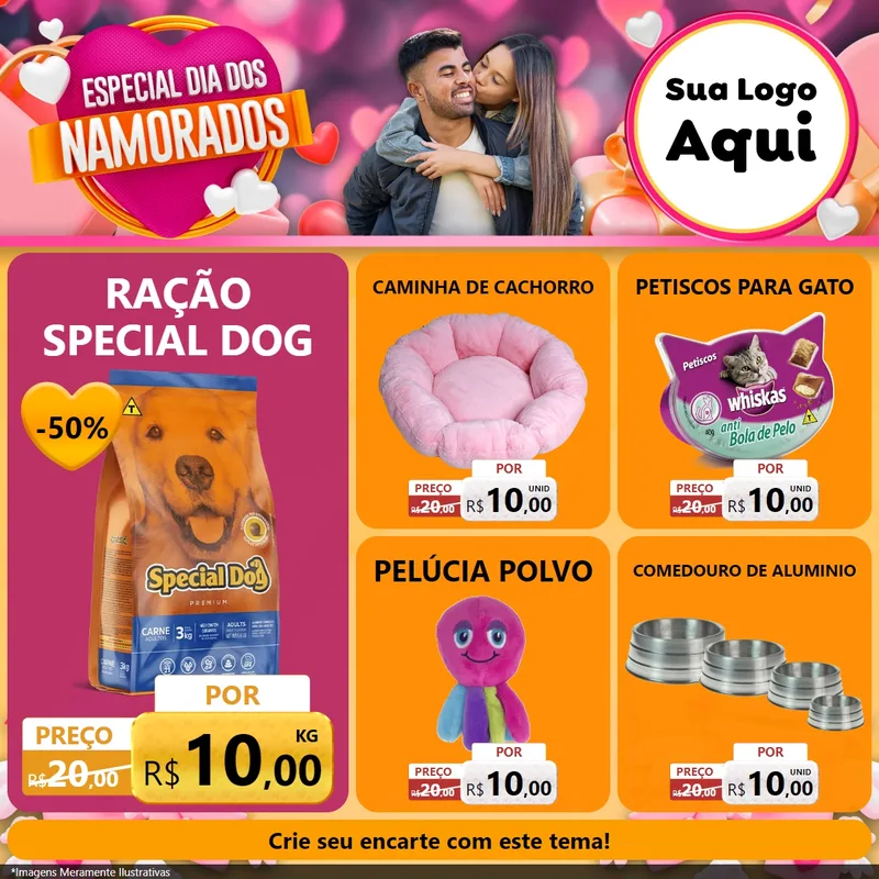 Modelo de Rede Social para Feed Facebook com o tema Especial Dia dos Namorados para Pet Shop