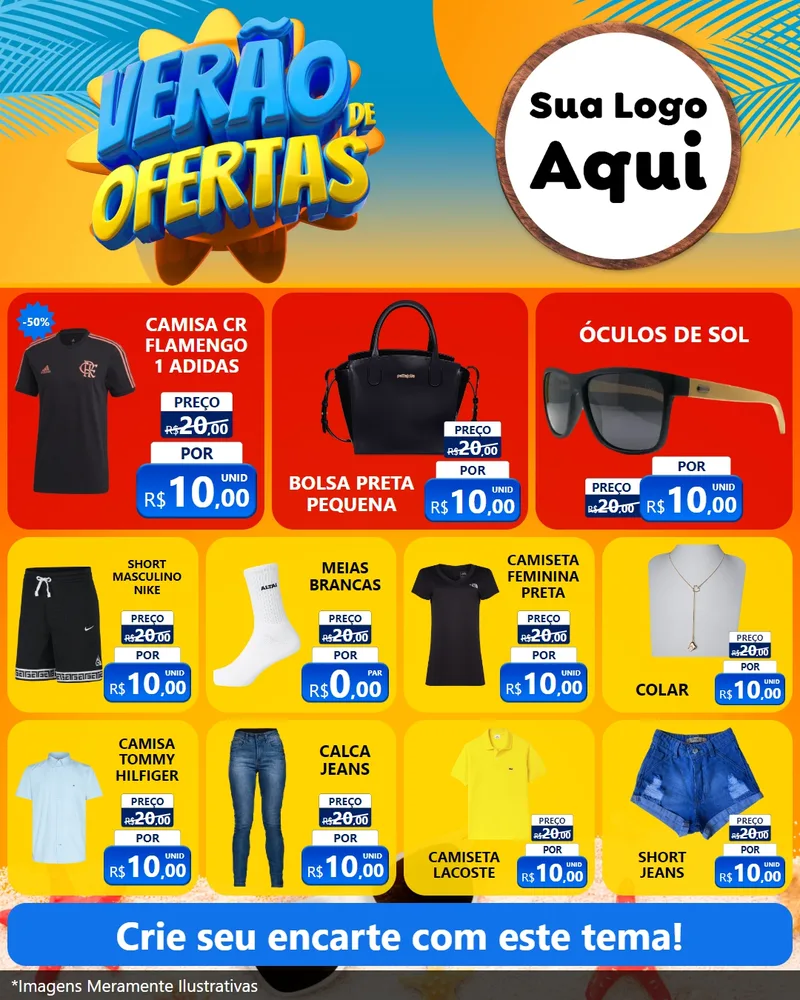 Modelo de Rede Social para Feed Instagram com o tema Verão de Ofertas para Roupas e acessórios