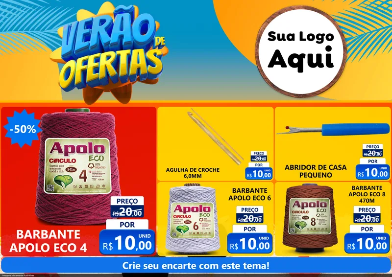Modelo de Encarte para Encarte A4 Horizontal com o tema Verão de Ofertas para Armarinho e Aviamentos