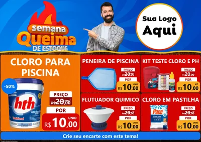 Modelo de Encarte para Encarte A4 Horizontal com o tema Semana Queima de Estoque para Produtos para Piscina
