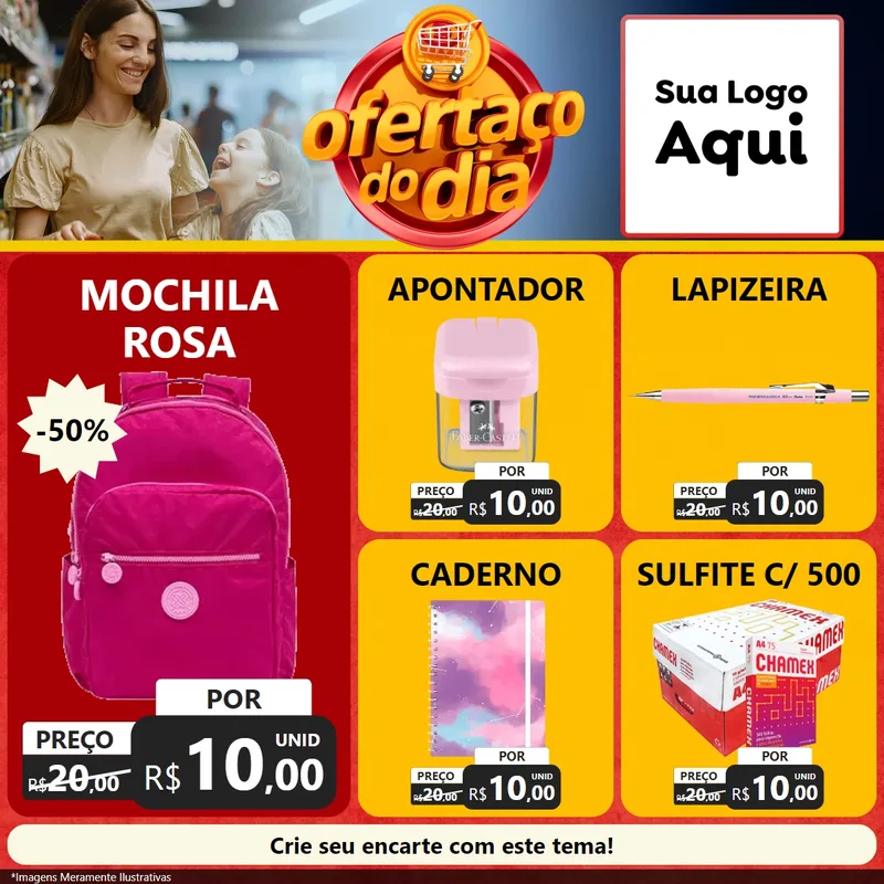 Modelo de Rede Social para Feed Facebook com o tema Ofertaço Do Dia para Papelaria
