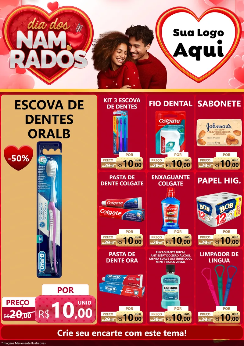 Modelo de Encarte para Encarte A4 Vertical com o tema Dia dos Namorados para Higiene Pessoal