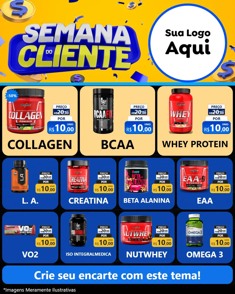 Modelo de Rede Social para Feed Instagram com o tema Semana do Cliente para Suplementos alimentares