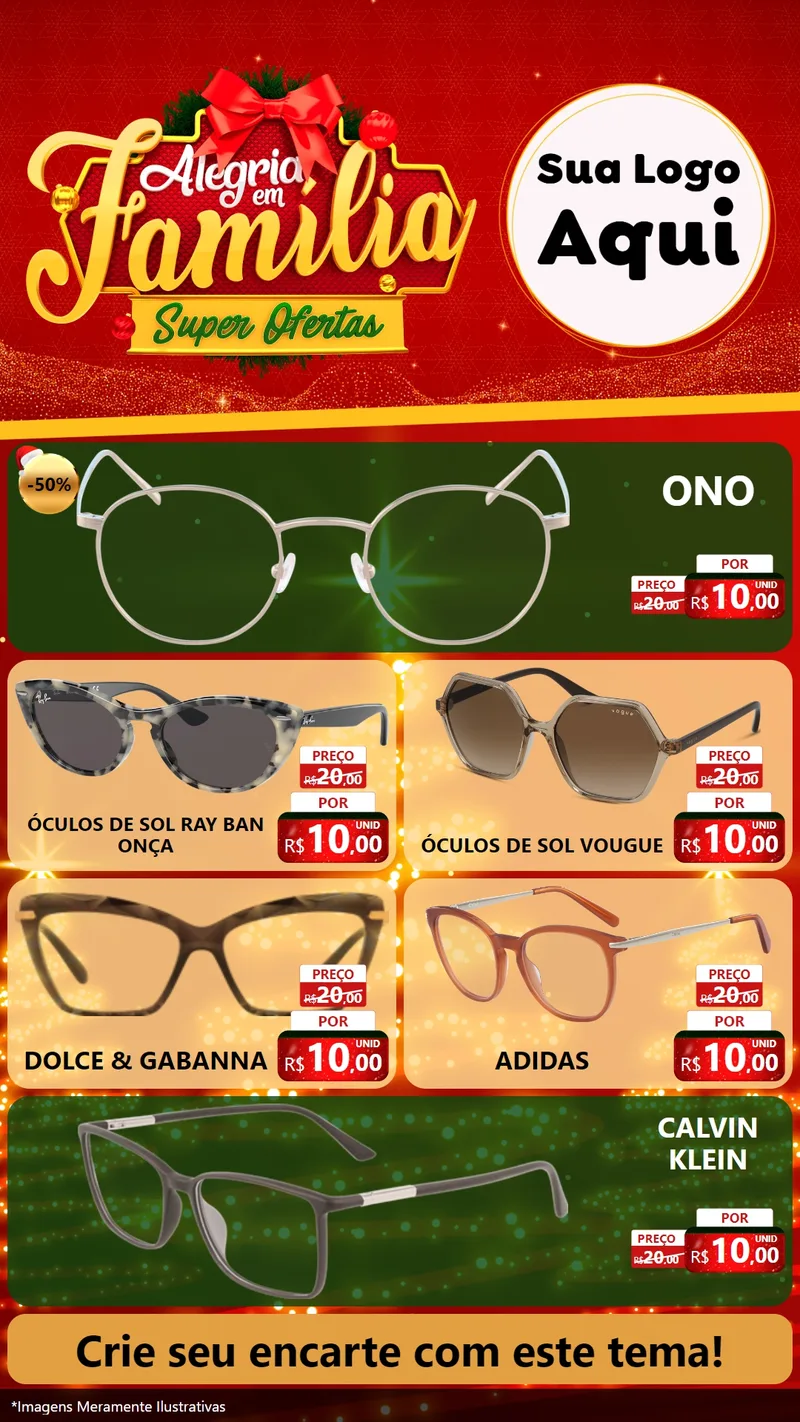 Modelo de TV para TV Vertical com o tema Alegria em Família Super Ofertas - Natal para Óticas
