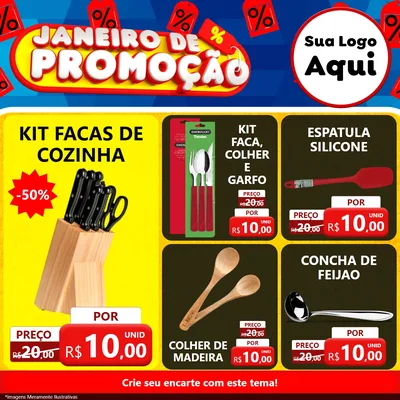 Modelo de Rede Social para Feed Facebook com o tema Janeiro de Promoção para Utilidades Domésticas