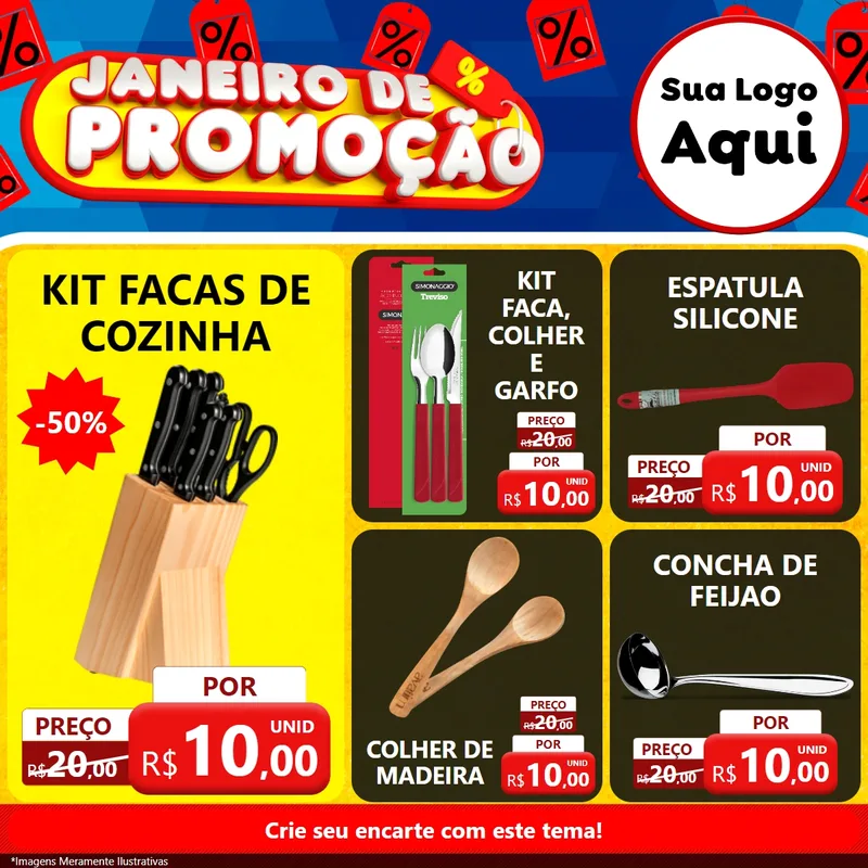 Modelo de Rede Social para Feed Facebook com o tema Janeiro de Promoção para Utilidades Domésticas