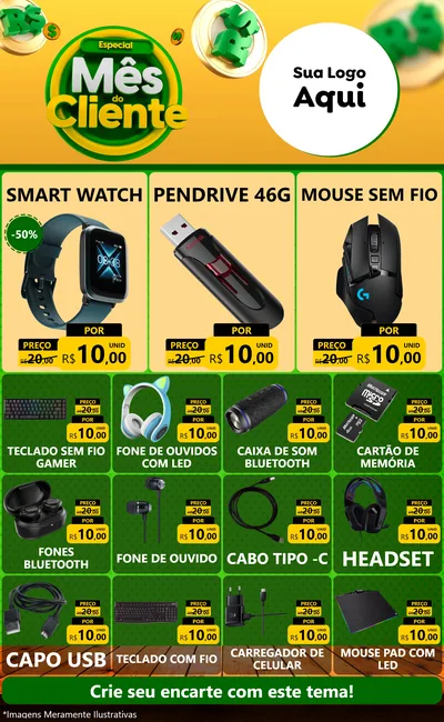 Modelo de Encarte para Encarte Grande com o tema Especial Mês do Cliente para Informática