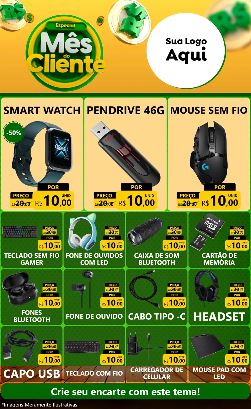 Modelo de Encarte para Encarte Grande com o tema Especial Mês do Cliente para Informática