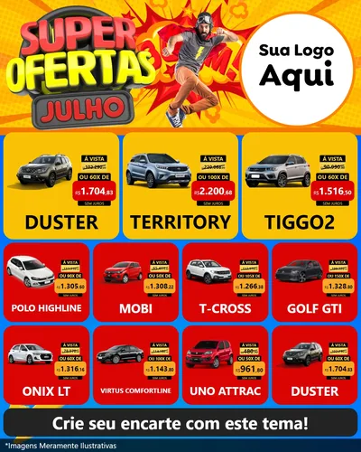 Modelo de Rede Social para Feed Instagram com o tema Super Ofertas Julho para Concessionaria de Carros