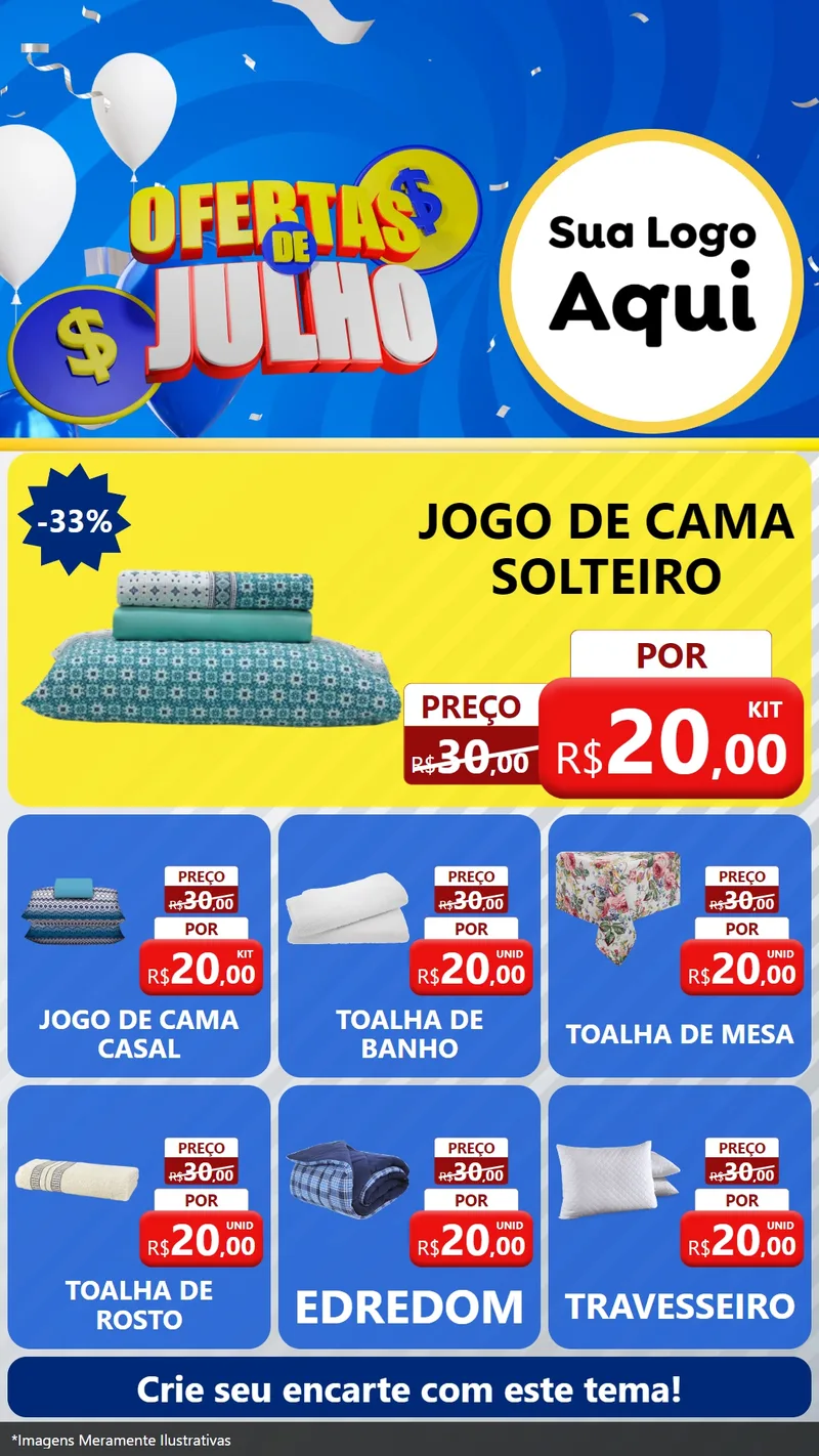 Modelo de Rede Social para Stories com o tema Ofertas de Julho para Cama, Mesa e Banho