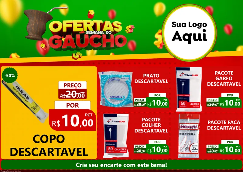 Modelo de Encarte para Encarte A4 Horizontal com o tema Ofertas Semana Do Gaúcho para Embalagens
