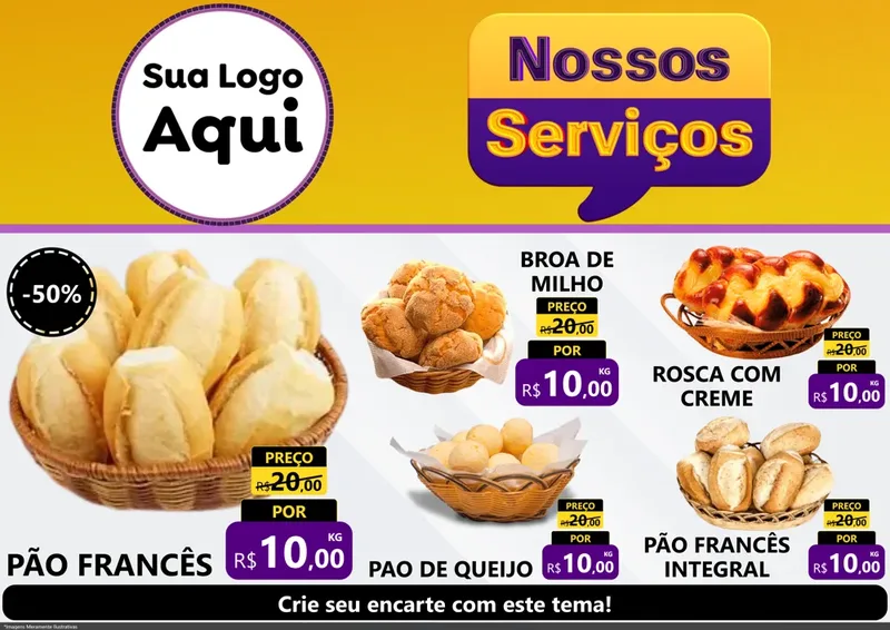 Modelo de Encarte para Encarte A4 Horizontal com o tema Nossos Serviços para Padaria