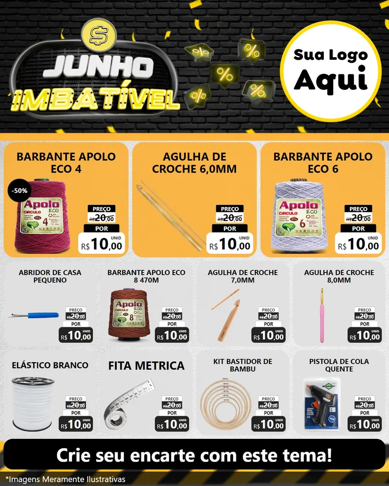 Modelo de Rede Social para Feed Instagram com o tema Junho Imbatível para Armarinho e Aviamentos